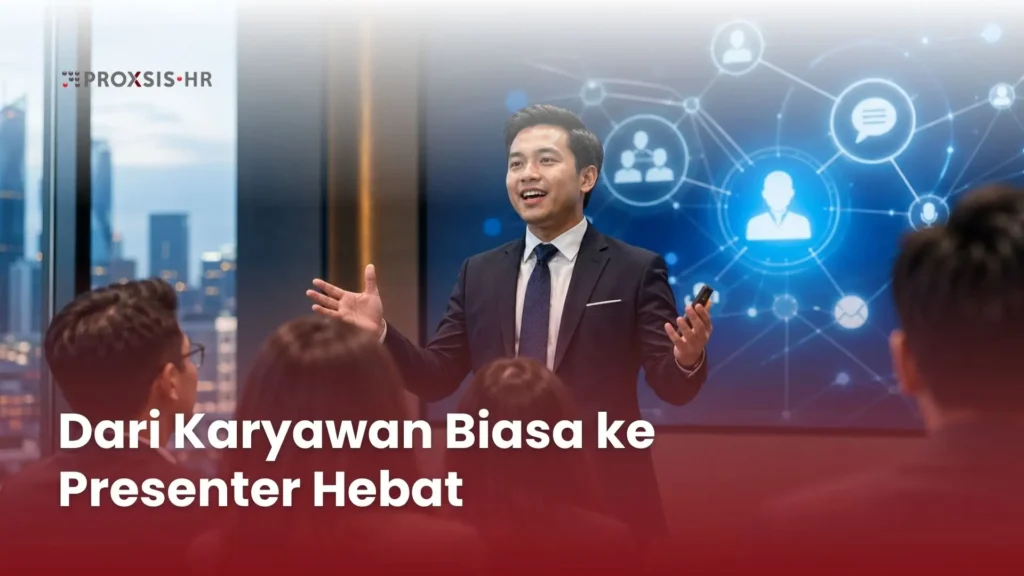 Trainer perusahaan sedang memandu program T3 untuk meningkatkan public speaking karyawan