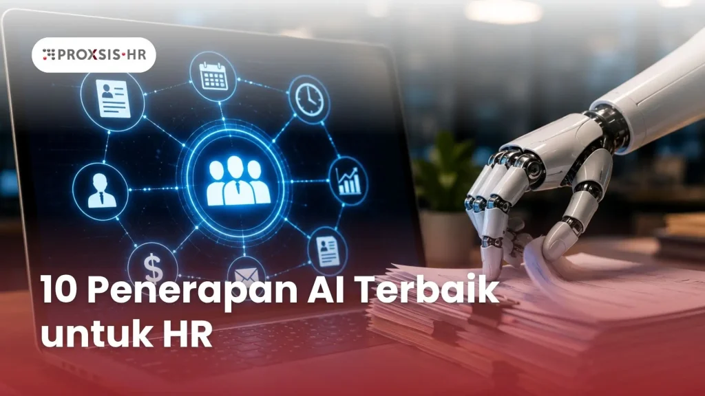 Ilustrasi robot AI sedang menyaring CV kandidat untuk rekrutmen HR
