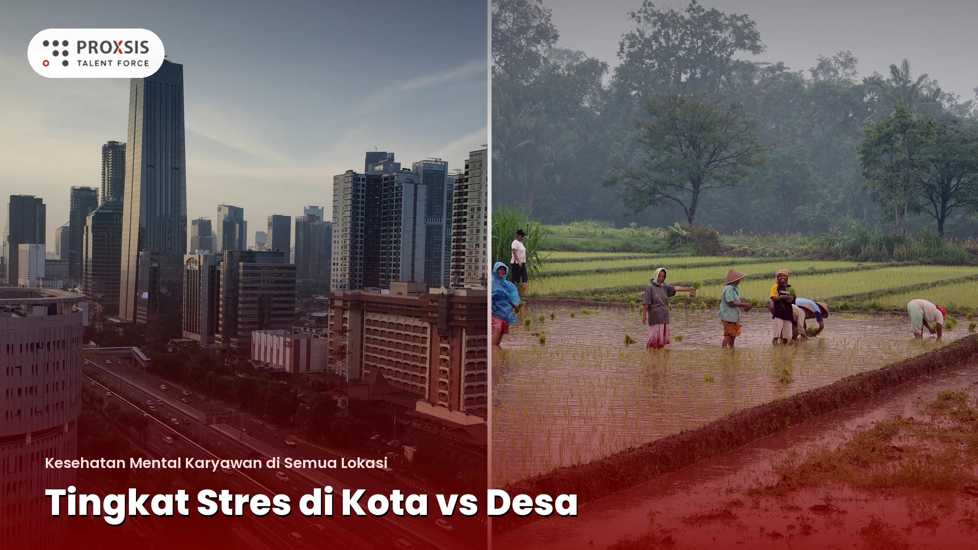 Ilustrasi kesehatan mental karyawan kota dan desa - Proxsis Talent Force